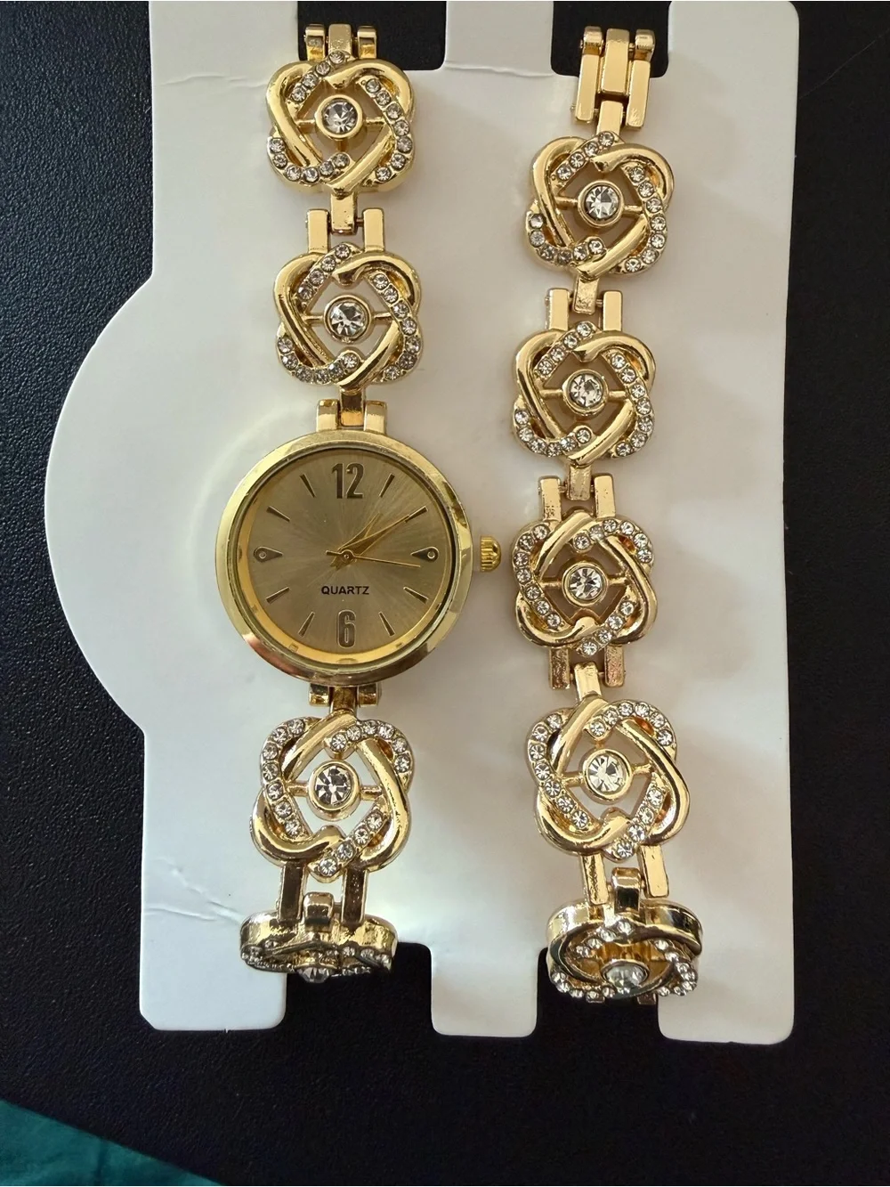 Elegant Women’s Gold Watch & Matching Rhinestone Bracelet Set